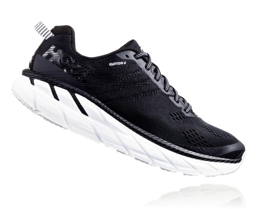 Hoka One One Womens Walking Shoes - Clifton 6 - Black/White - SGQC16384